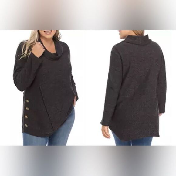 New Directions Cowl Neck Side Button Pullover Sweater Top Size Small - Picture 9 of 9